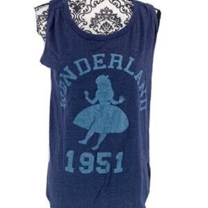 Disney navy Turquoise wonderland tinkerbell graphic tank top. Size Medium.